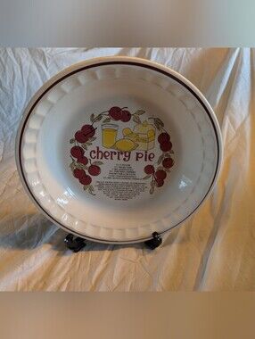 2/40$ Vintage Cherry Pie Ceramic Pie Plate with Red and Yellow Graphic